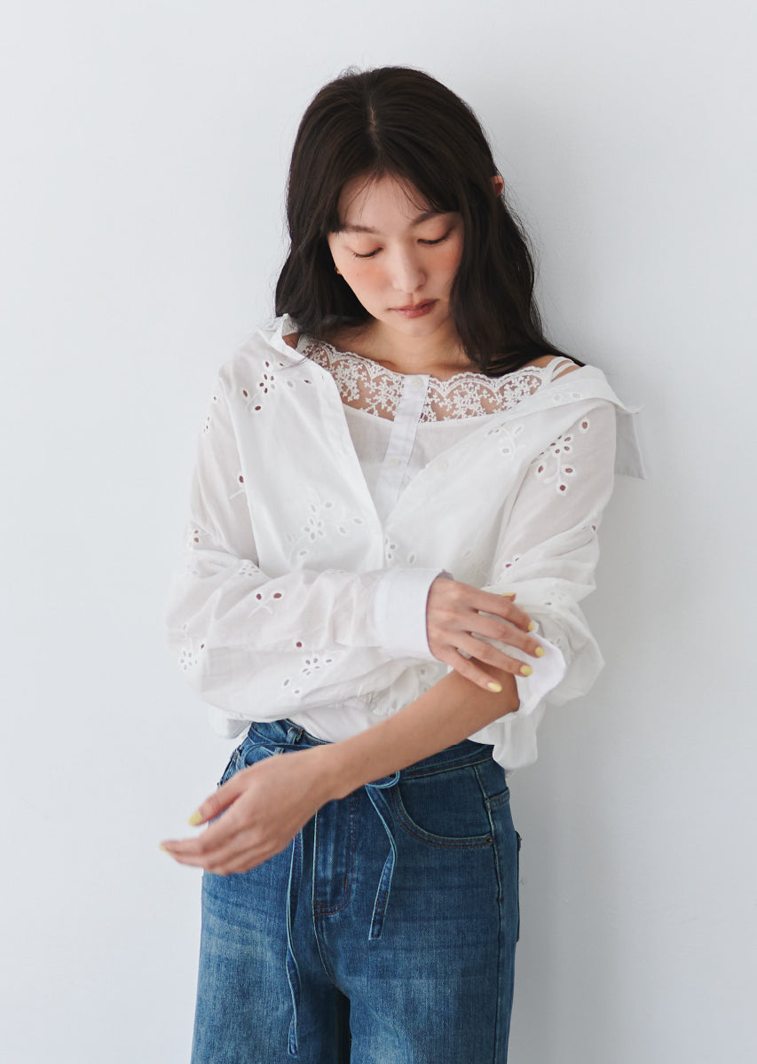 コットンレースブラウス