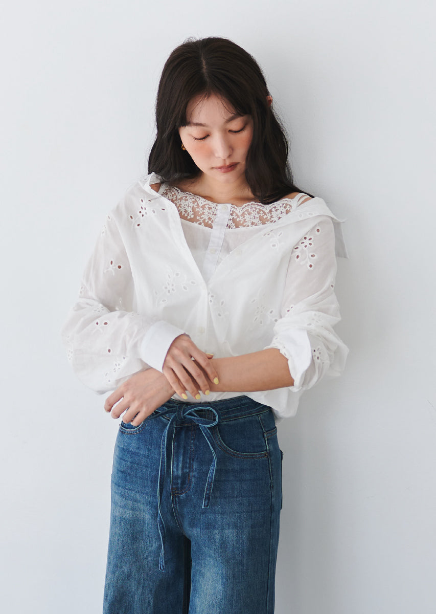 コットンレースブラウス