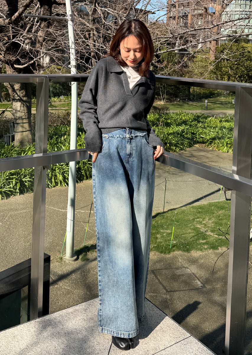 カットオフデニムワイドパンツ