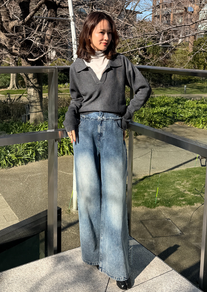 カットオフデニムワイドパンツ
