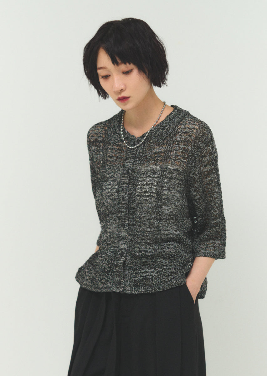 透かし編みニットシャツ