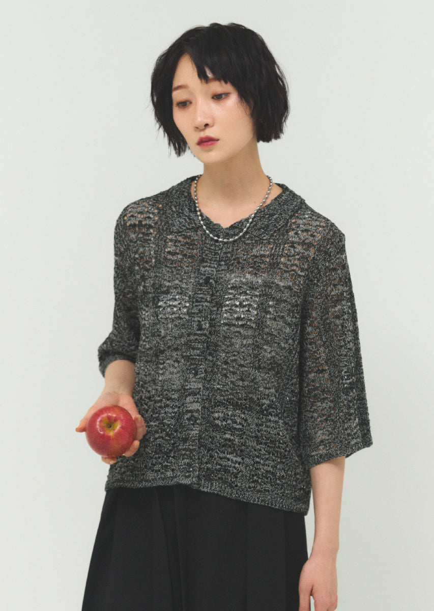 透かし編みニットシャツ