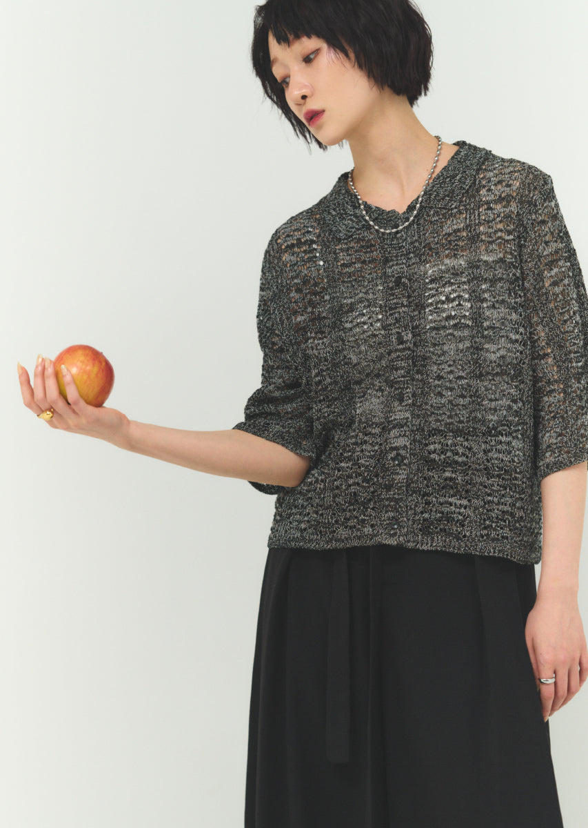 透かし編みニットシャツ