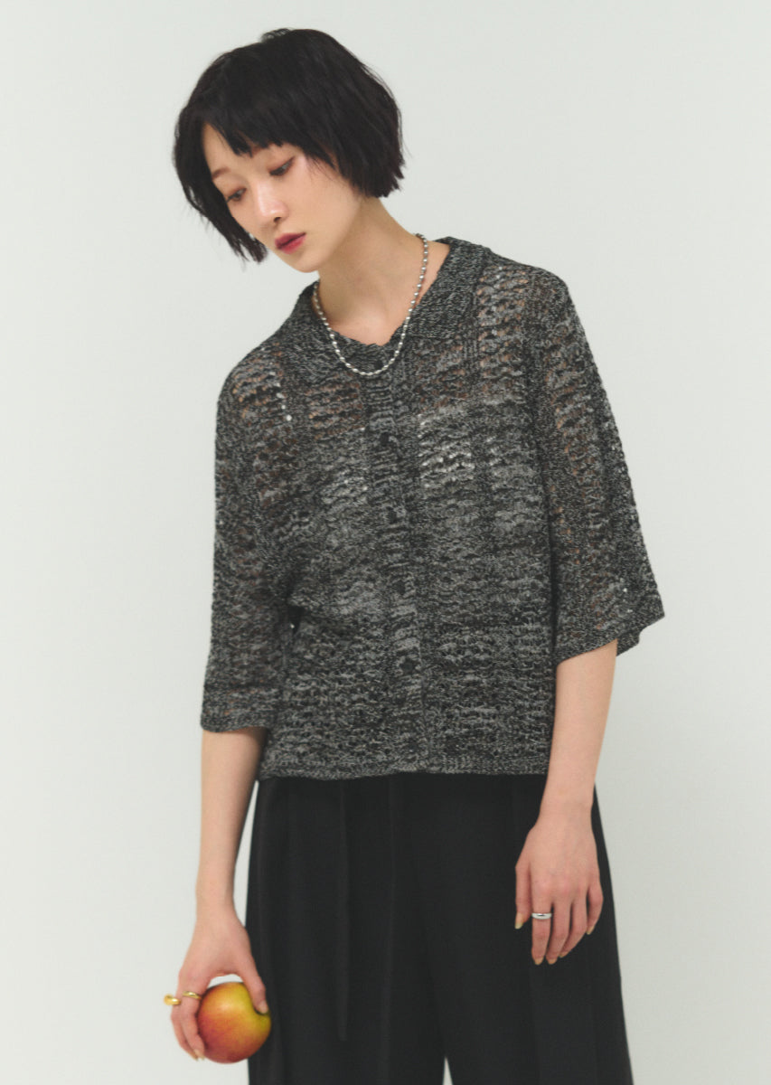 透かし編みニットシャツ