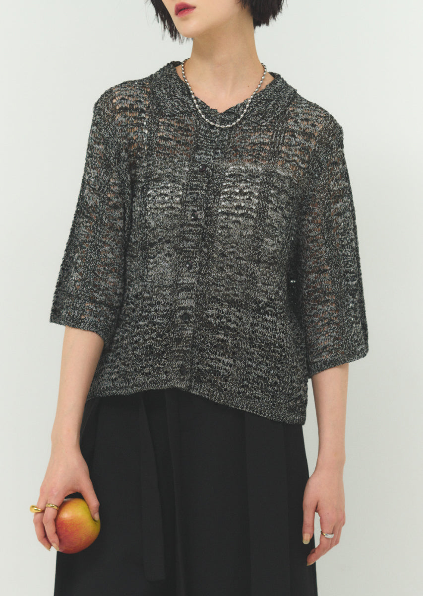 透かし編みニットシャツ