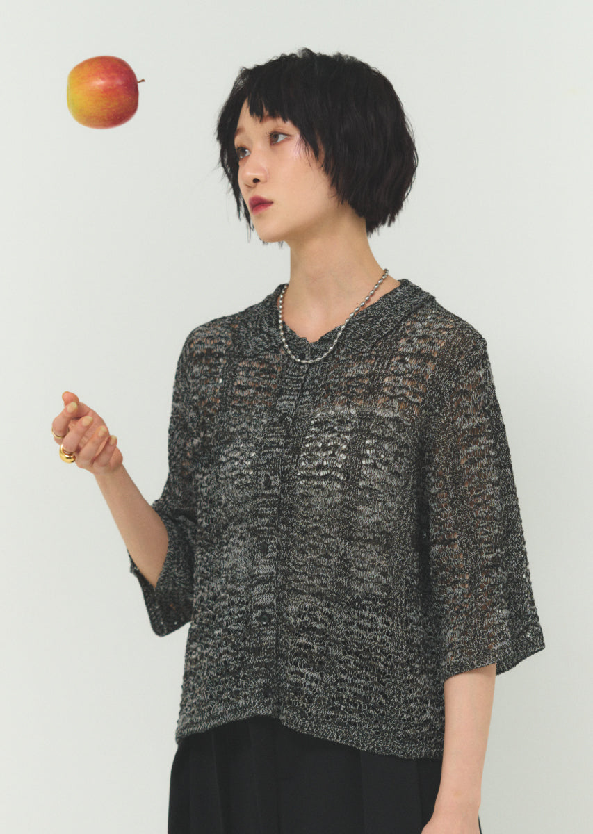 透かし編みニットシャツ