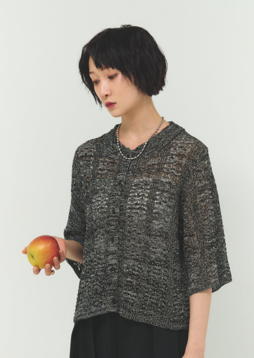 透かし編みニットシャツ