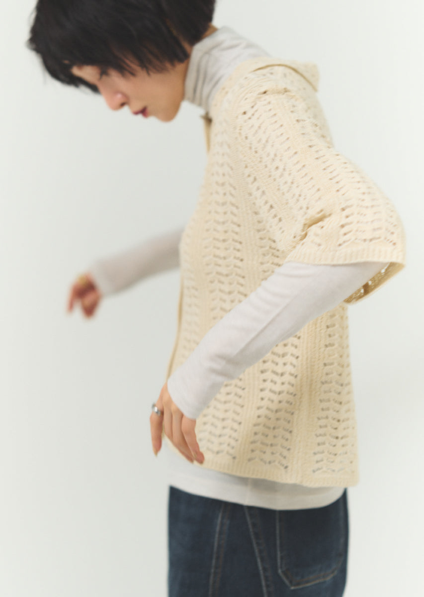 透かし編みニットシャツ