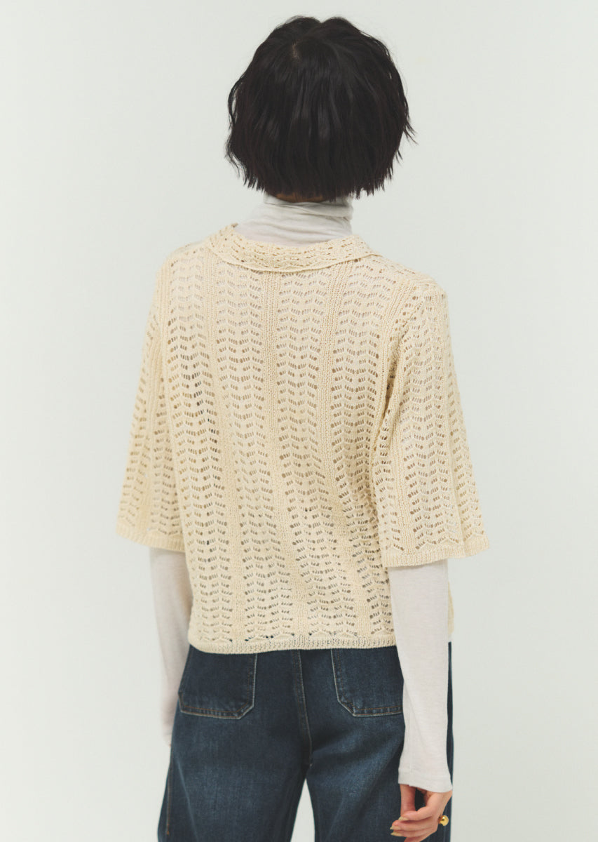 透かし編みニットシャツ