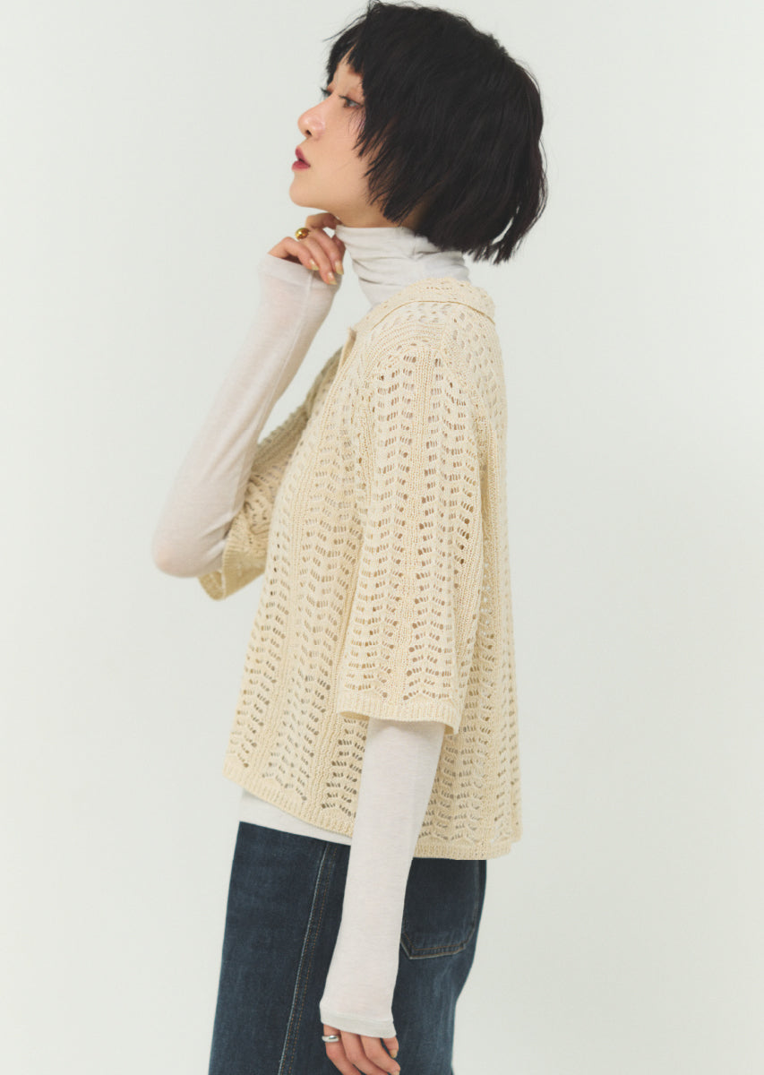 透かし編みニットシャツ