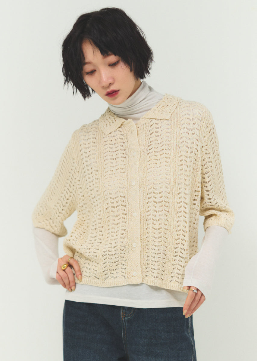 透かし編みニットシャツ