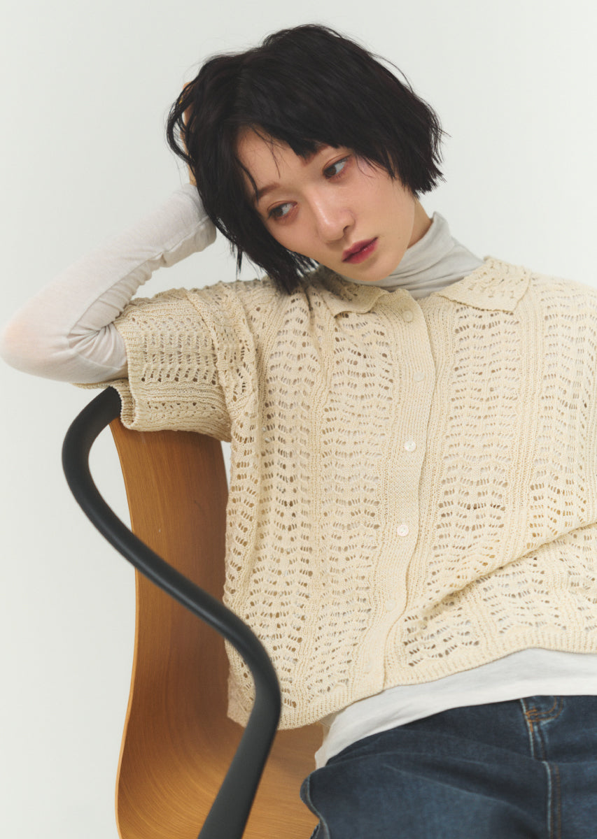 透かし編みニットシャツ