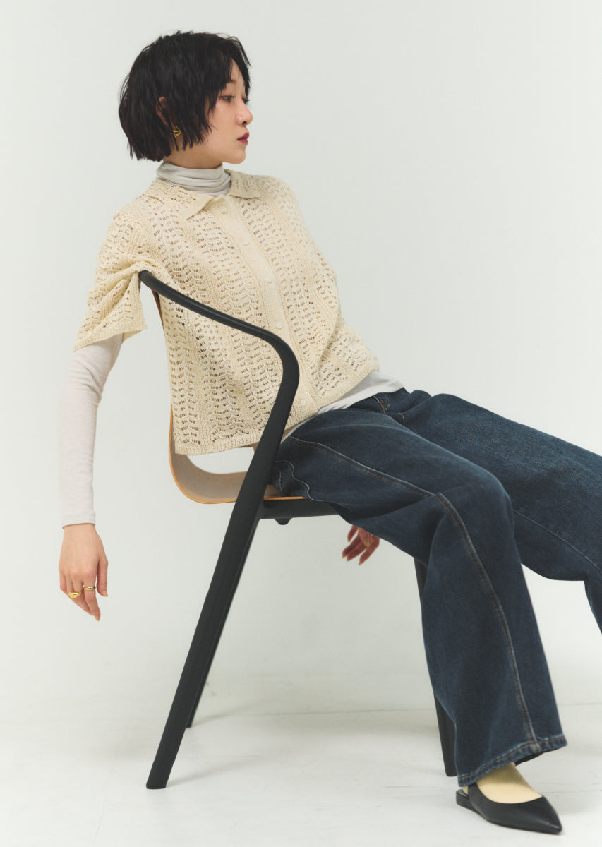 透かし編みニットシャツ