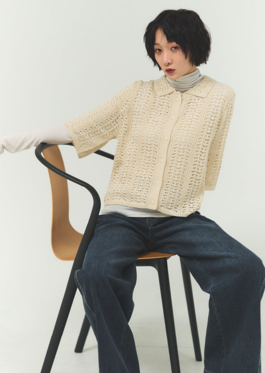 透かし編みニットシャツ