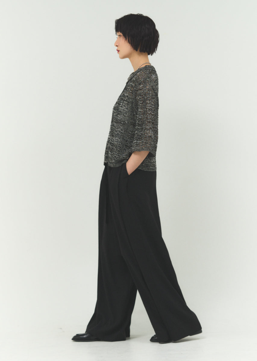 透かし編みニットシャツ