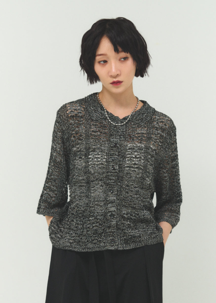 透かし編みニットシャツ