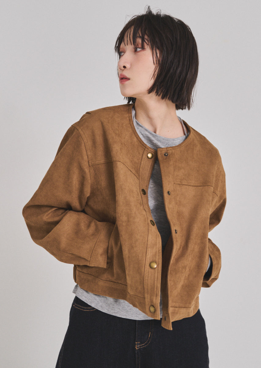 フェイクスウェードノーカラージャケット