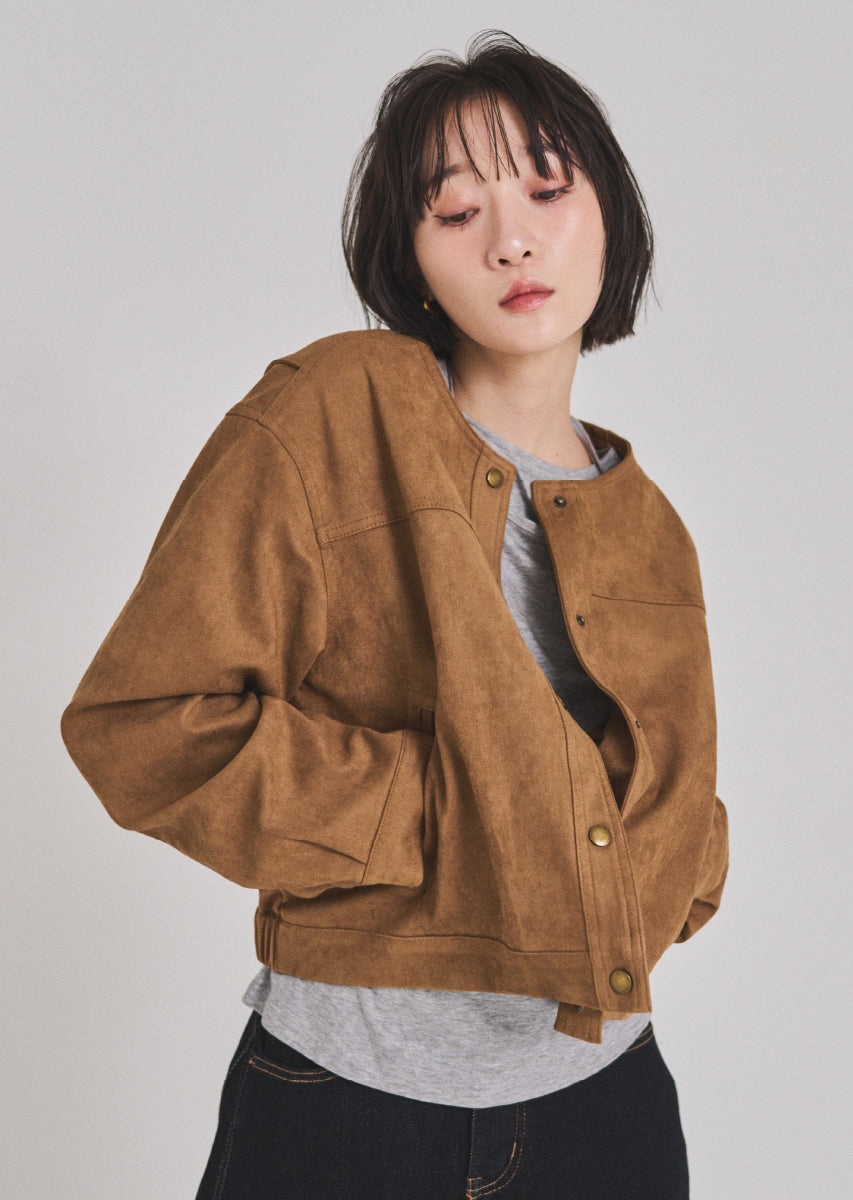 フェイクスウェードノーカラージャケット