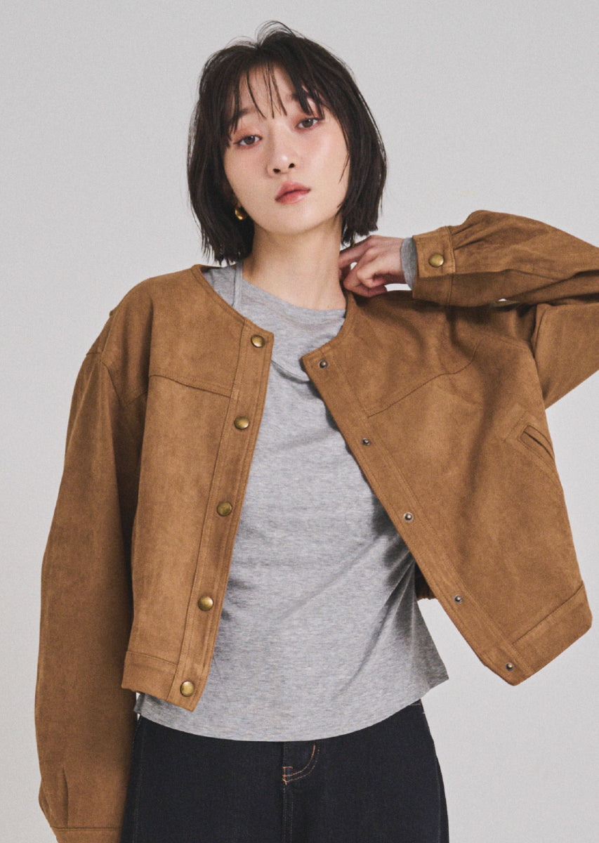 フェイクスウェードノーカラージャケット