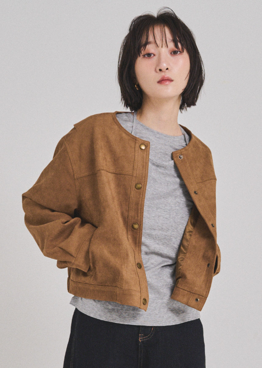 フェイクスウェードノーカラージャケット