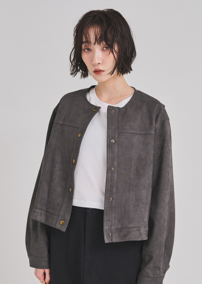 フェイクスウェードノーカラージャケット