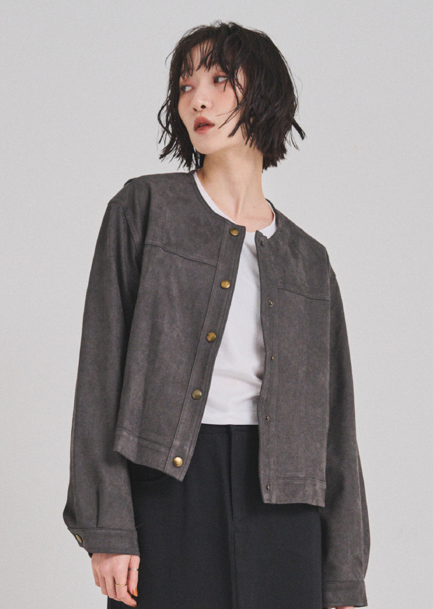 フェイクスウェードノーカラージャケット
