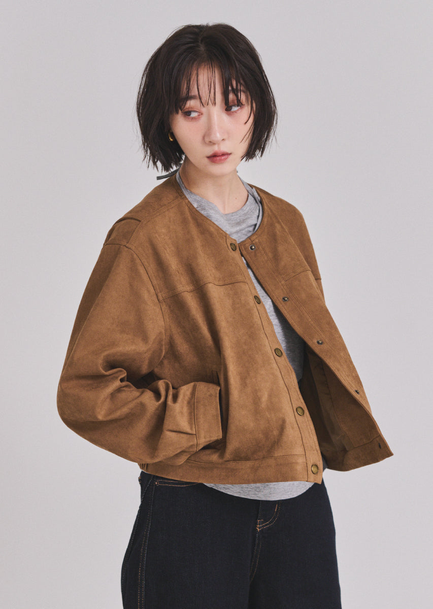 フェイクスウェードノーカラージャケット