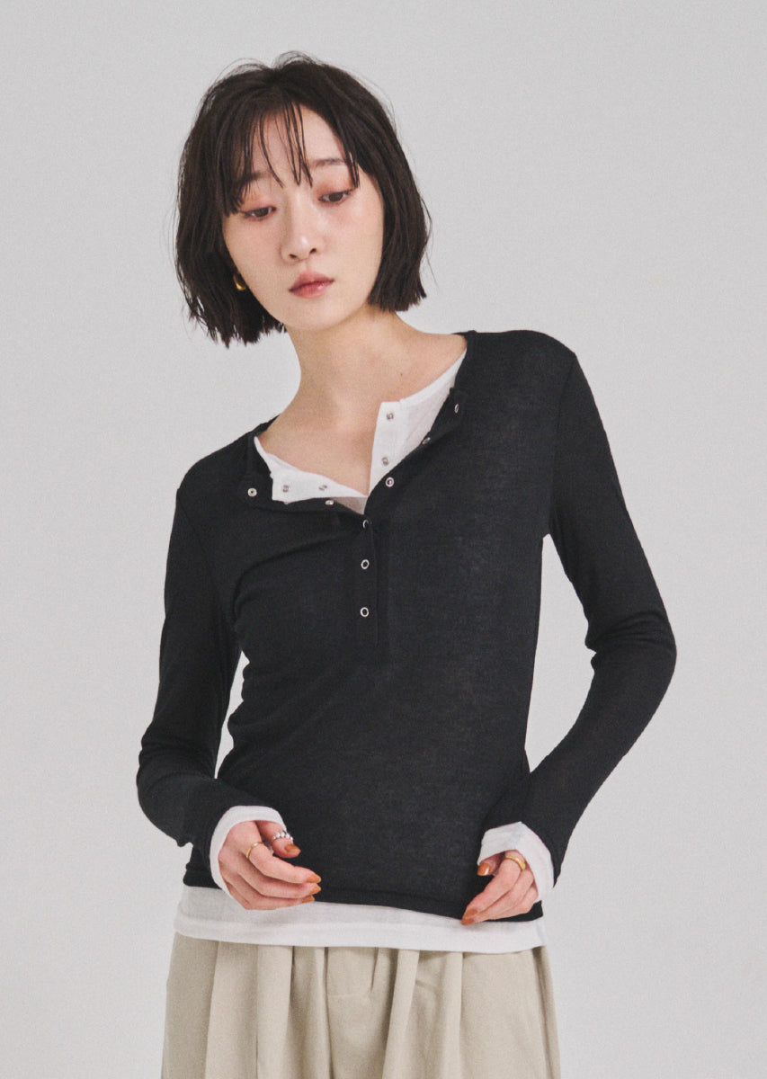 ダブルカラーヘンリーネックトップス