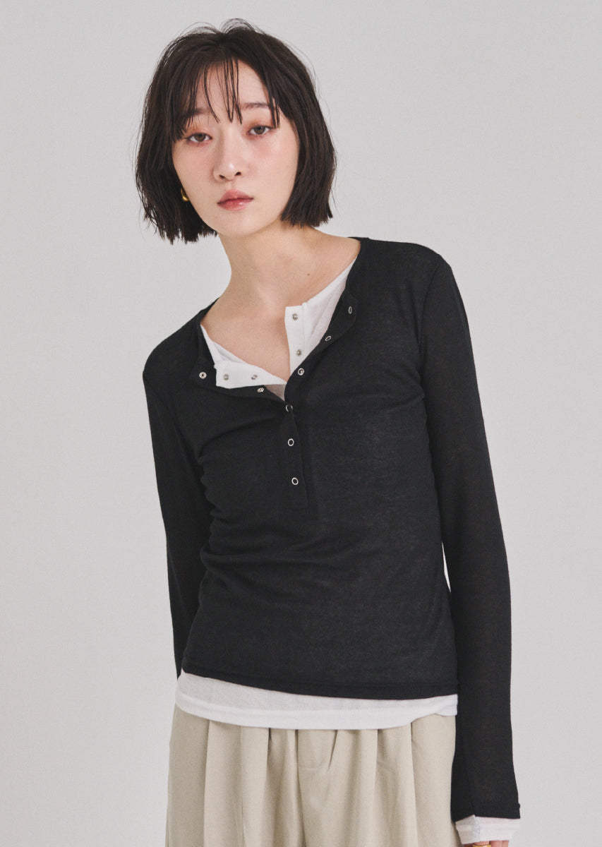 ダブルカラーヘンリーネックトップス