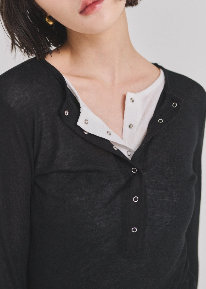 ダブルカラーヘンリーネックトップス