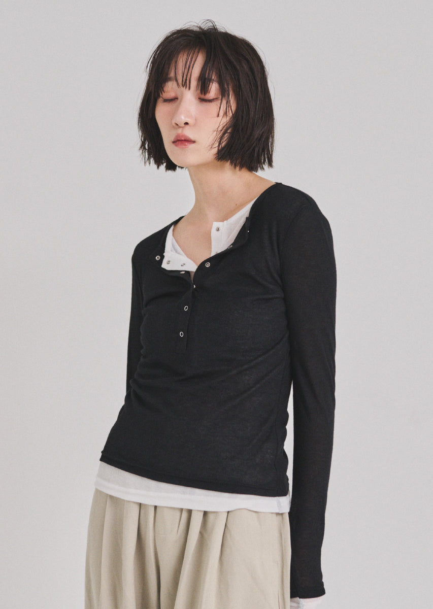 ダブルカラーヘンリーネックトップス