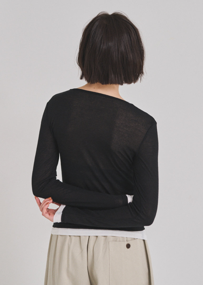 ダブルカラーヘンリーネックトップス