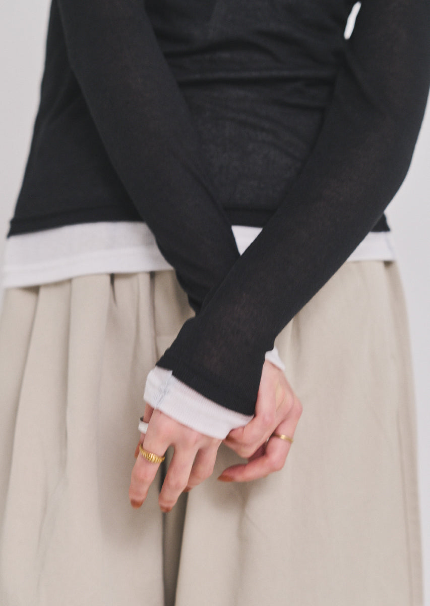 ダブルカラーヘンリーネックトップス