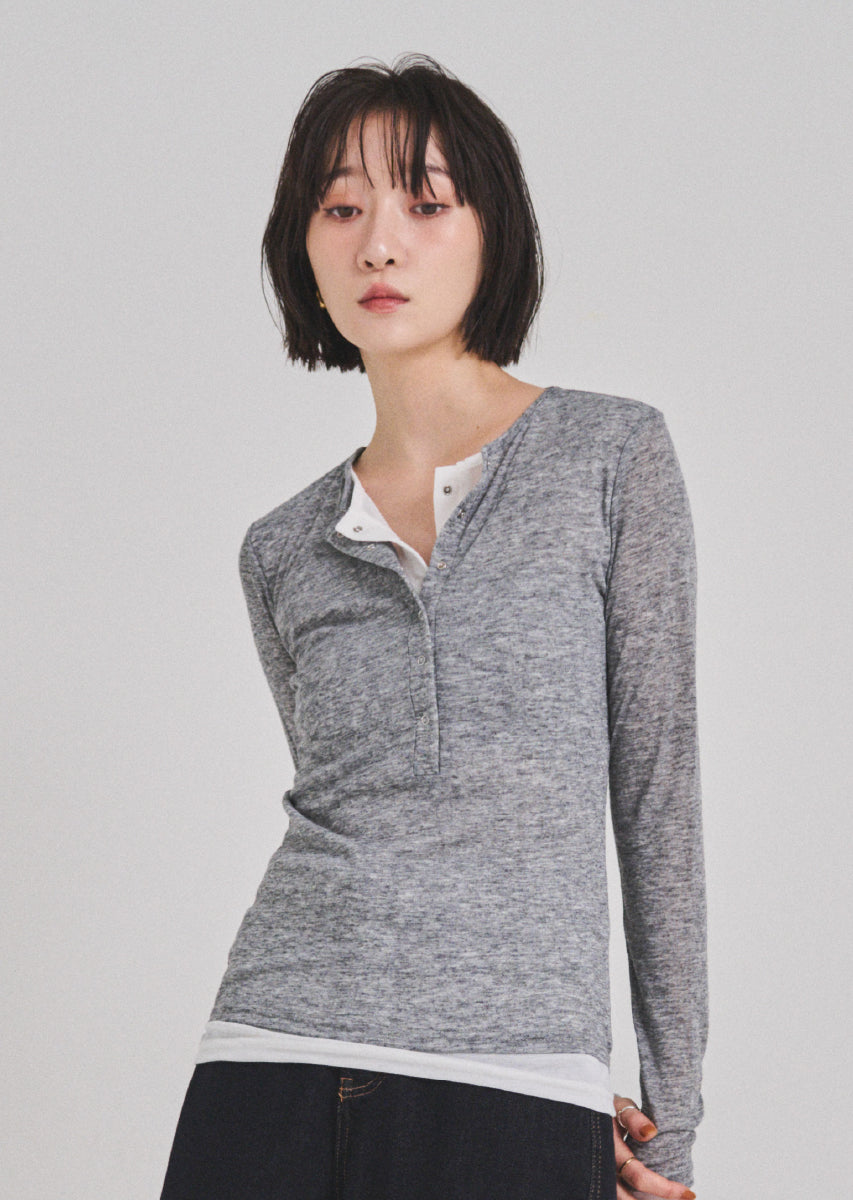 ダブルカラーヘンリーネックトップス