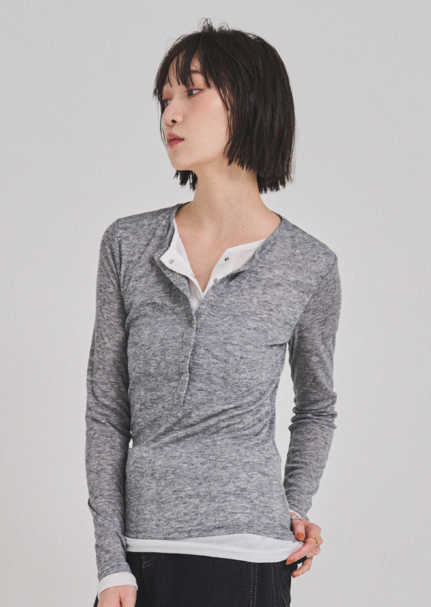 ダブルカラーヘンリーネックトップス