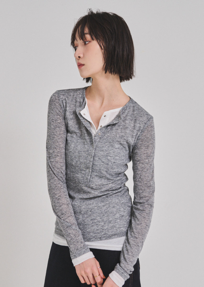 ダブルカラーヘンリーネックトップス