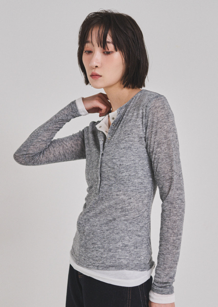 ダブルカラーヘンリーネックトップス