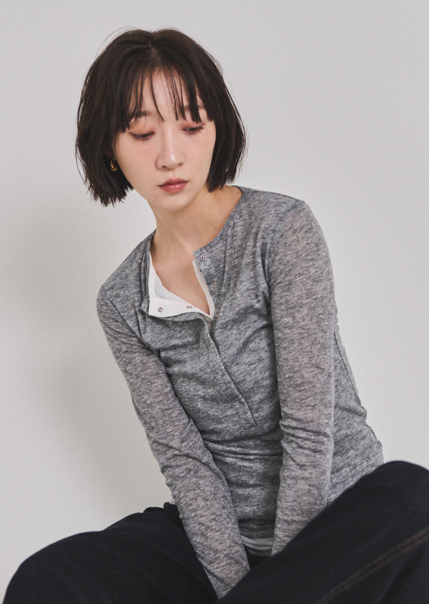 ダブルカラーヘンリーネックトップス