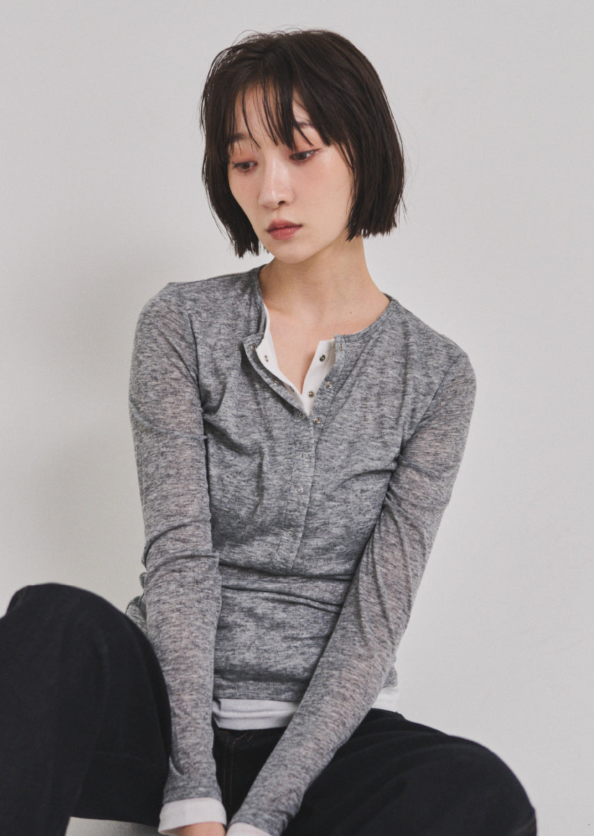 ダブルカラーヘンリーネックトップス