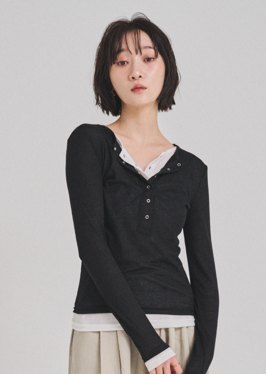 ダブルカラーヘンリーネックトップス