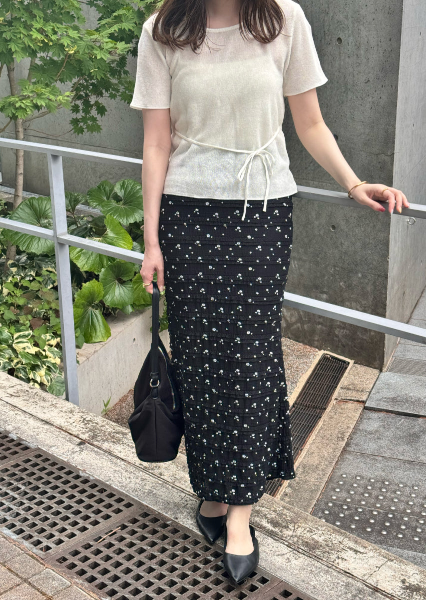 ストレッチレースフラワーロングスカート