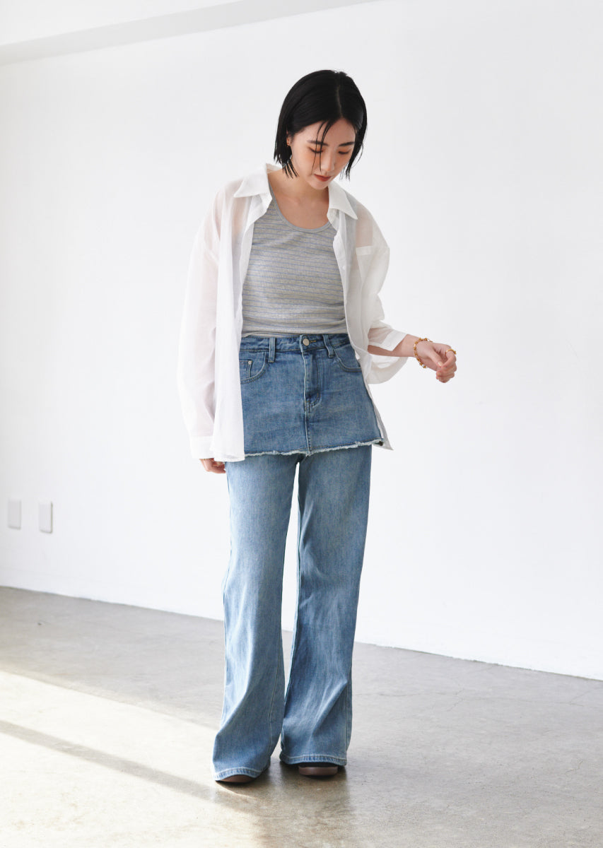 スカートレイヤードデニムパンツ
