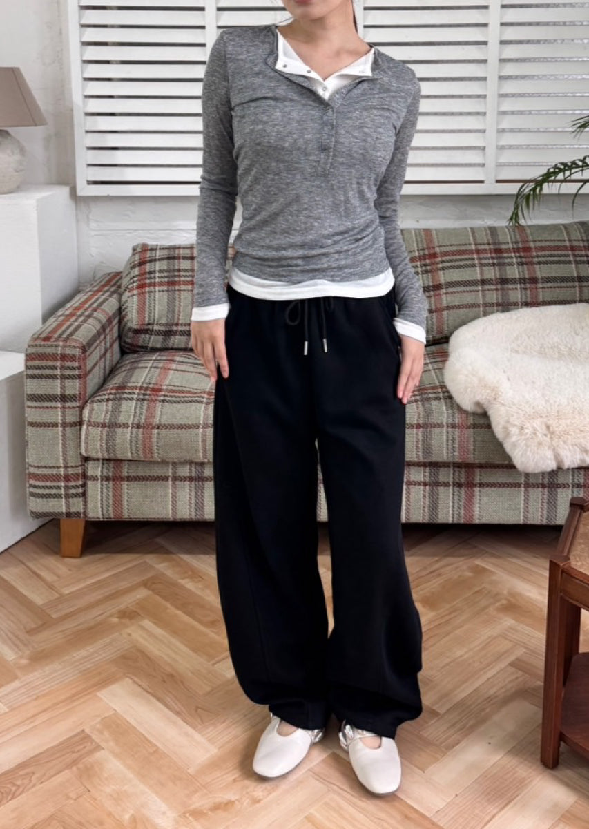 ダブルカラーヘンリーネックトップス