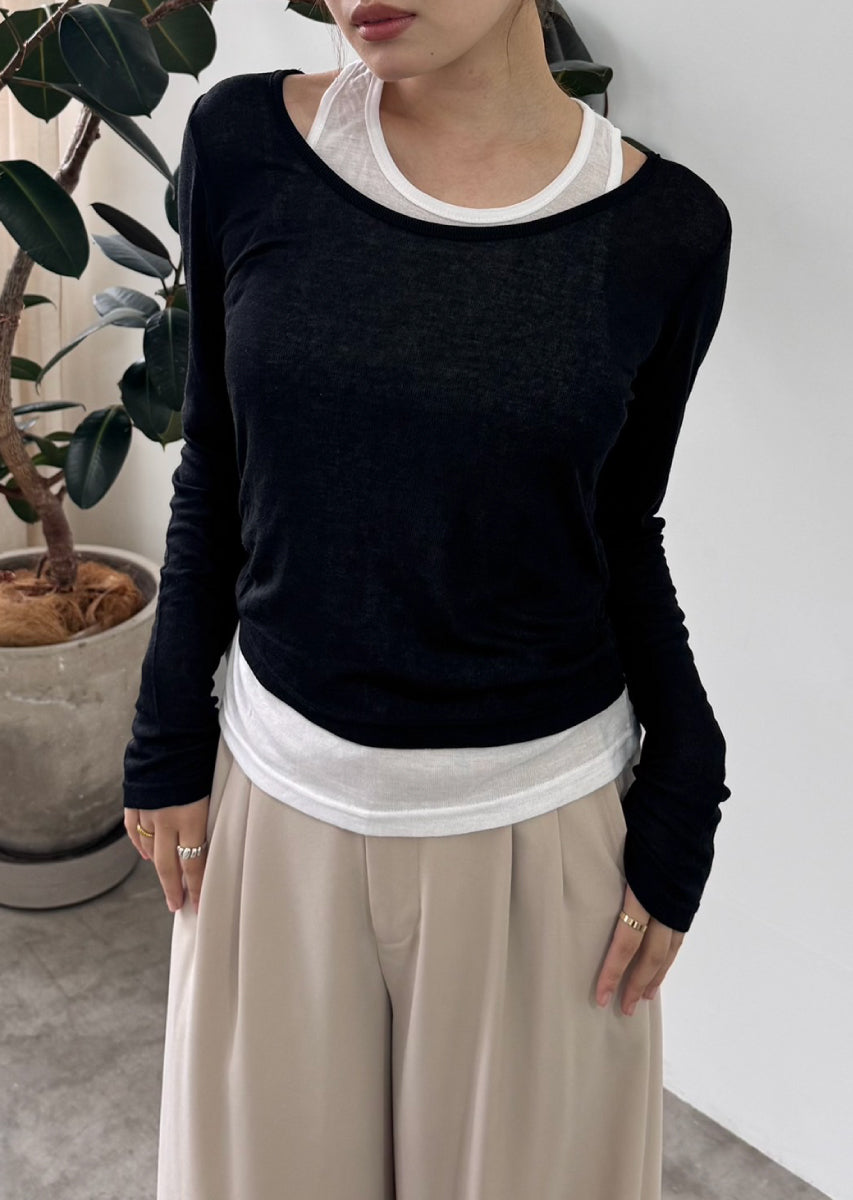 ロングスリーブレイヤードシアートップス