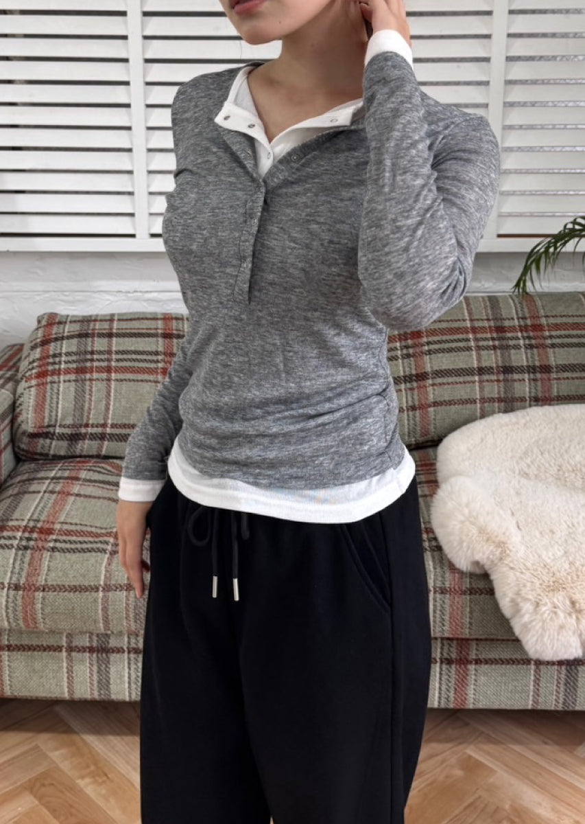 ダブルカラーヘンリーネックトップス