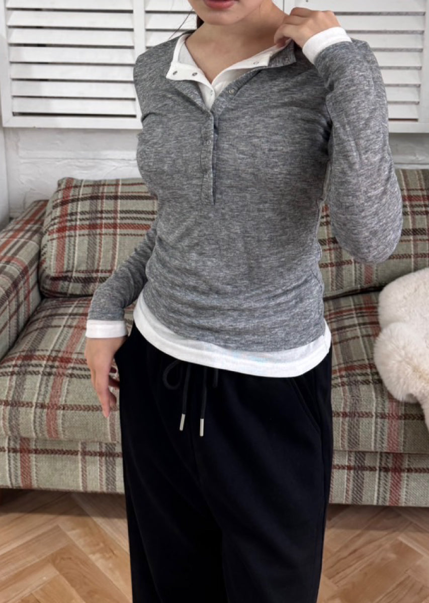 ダブルカラーヘンリーネックトップス