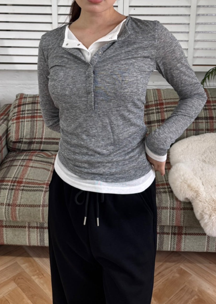 ダブルカラーヘンリーネックトップス