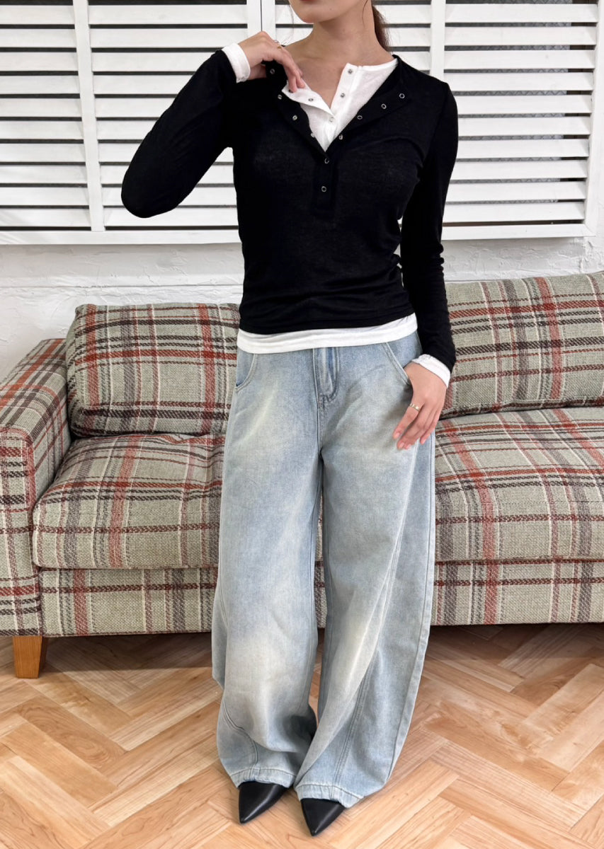 ダブルカラーヘンリーネックトップス