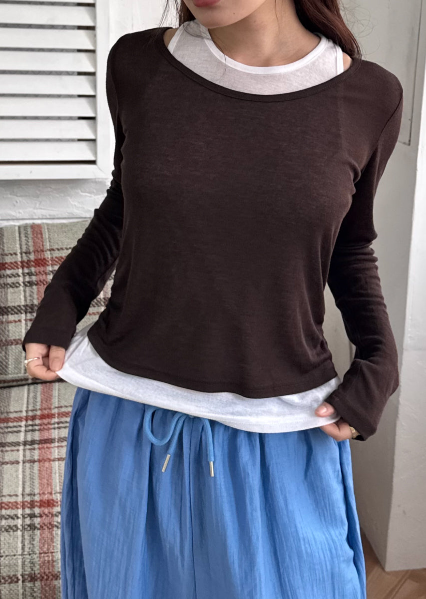 ロングスリーブレイヤードシアートップス