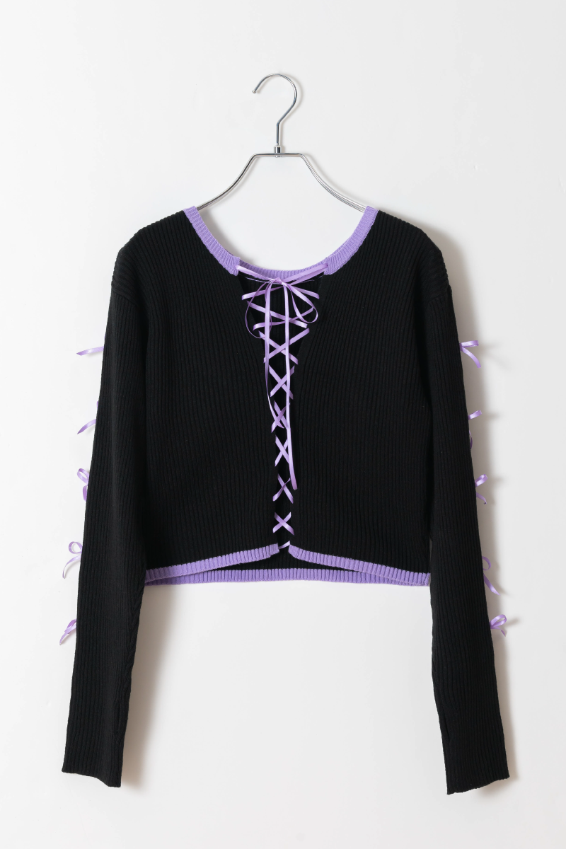 BICOLOR LACE UP RIB KNIT